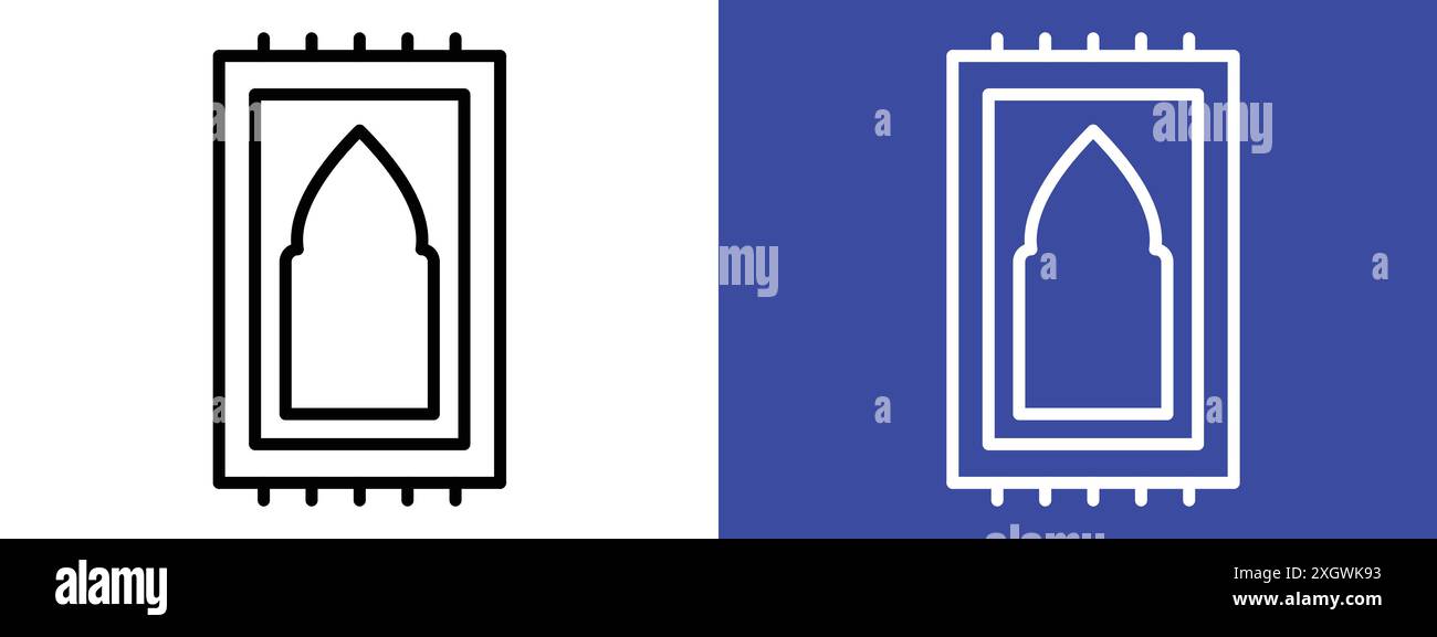 Icona tappeto da preghiera logo segno vettoriale contorno in bianco e nero Illustrazione Vettoriale