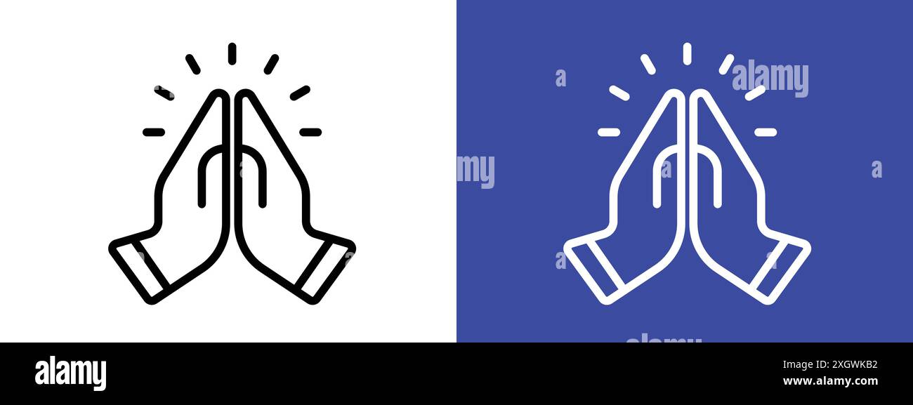 Il logo dell'icona di preghiera indica il contorno vettoriale in bianco e nero Illustrazione Vettoriale