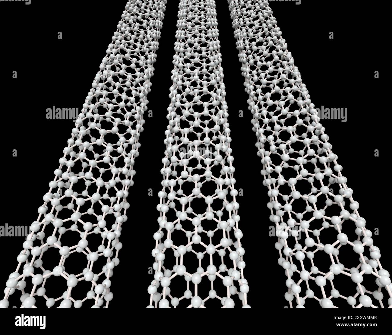 Rendering 3D di modelli molecolari di nanotubo di carbonio Foto Stock