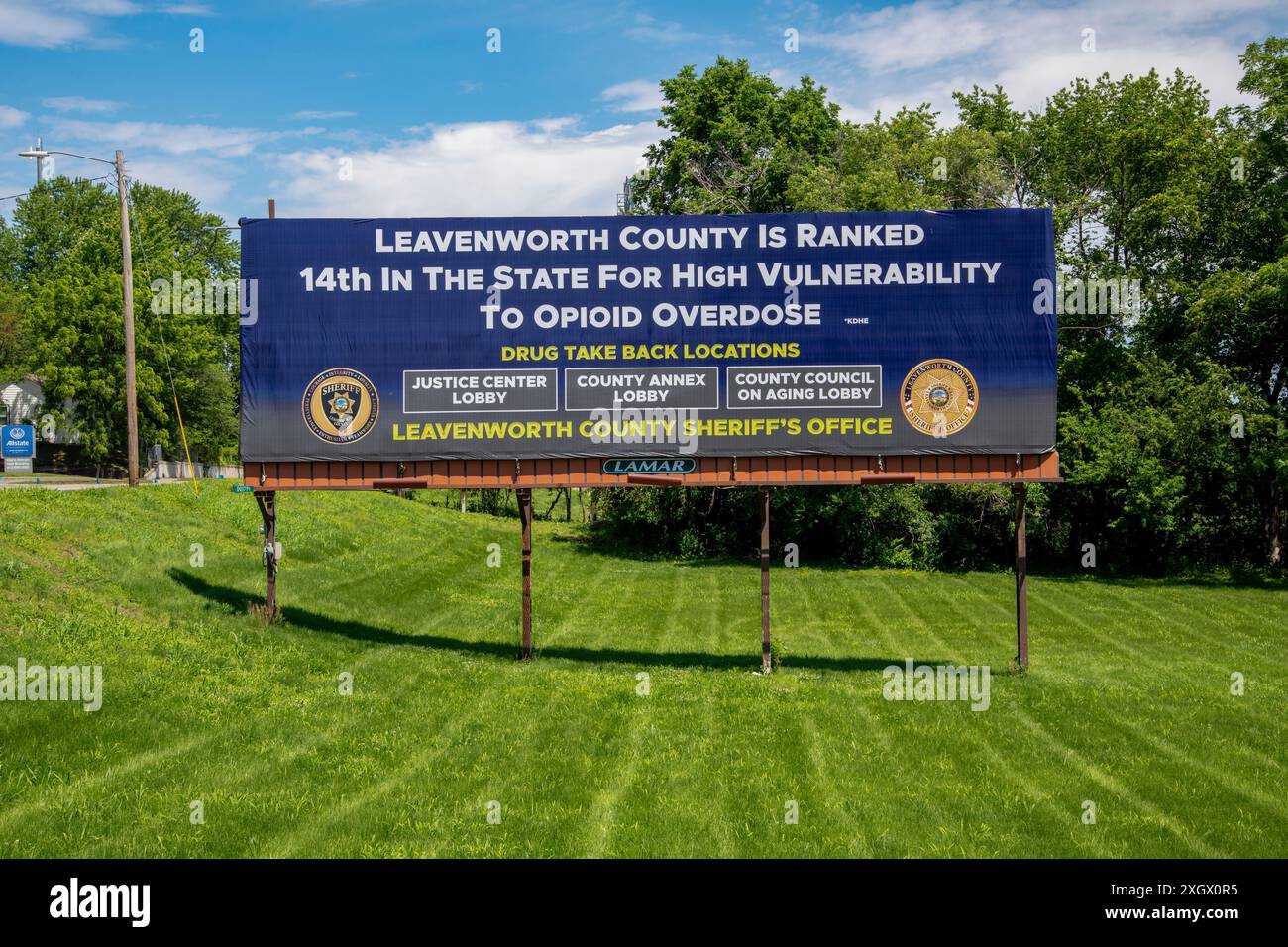 Leavenworth, Kansas. Segno anti-droga che indica il ritiro del farmaco. Foto Stock