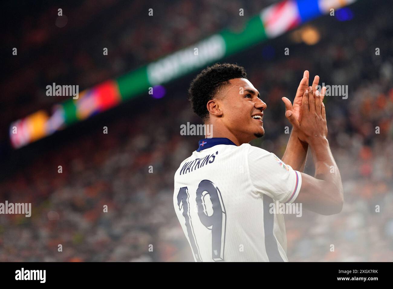 L'inglese Ollie Watkins festeggia durante una semifinale tra Olanda e Inghilterra al torneo di calcio Euro 2024 di Dortmund al Signal Iduna Park, Germania, mercoledì 10 luglio 2024.Sport - calcio . (Foto di Fabio Ferrari/LaPresse) credito: LaPresse/Alamy Live News Foto Stock