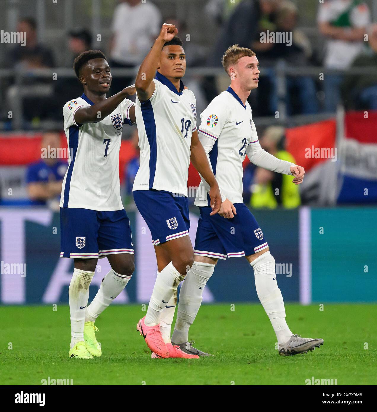 10 lug 2024 - Inghilterra vs Paesi Bassi - Campionati europei UEFA 2024 - semifinale - Dortmund. Ollie Watkins celebra il suo ultimo gol vincente contro Holland. Foto : Mark Pain / Alamy Live News Foto Stock