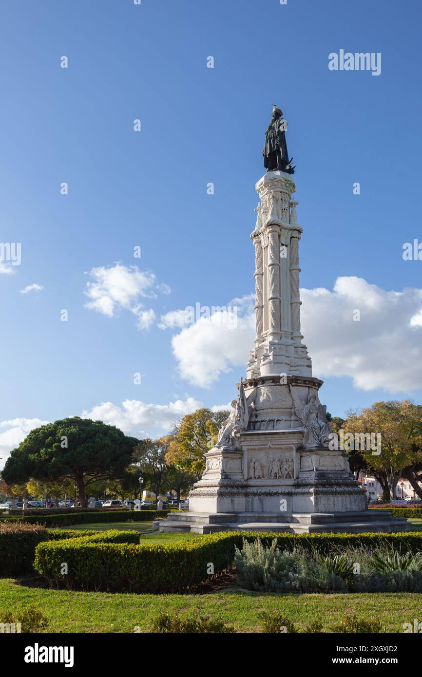 L'imponente monumento Afonso de Afonso de Albuquerque a Jardim Afonso de Alburquerque, di fronte al Palazzo Presidenziale di Belém, Lisbona, Portogallo Foto Stock