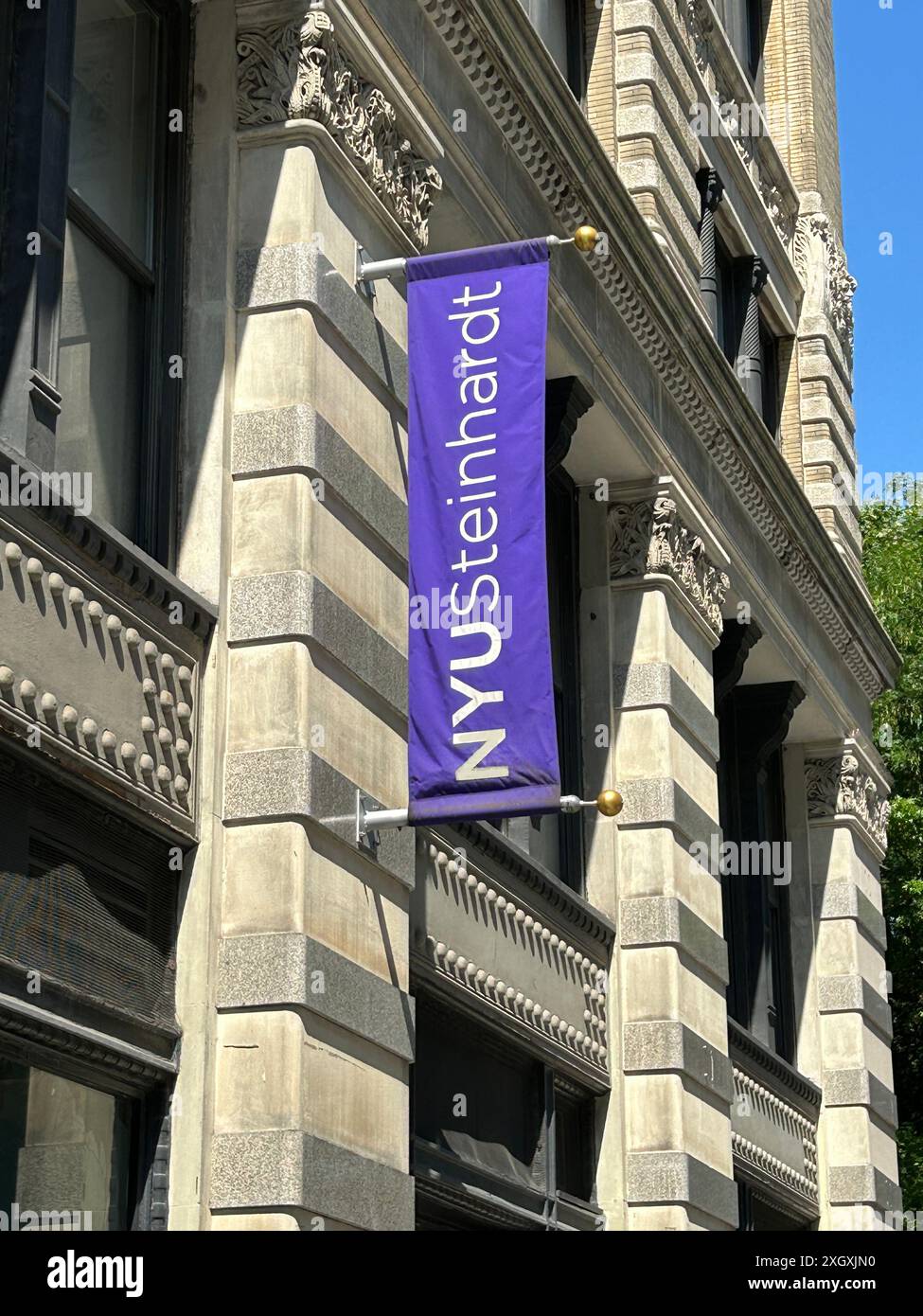 NYU Steinhardt, School of Culture, Education, and Human Development, Building exterior banner, New York University, Greenwich Village, New York City, Foto Stock
