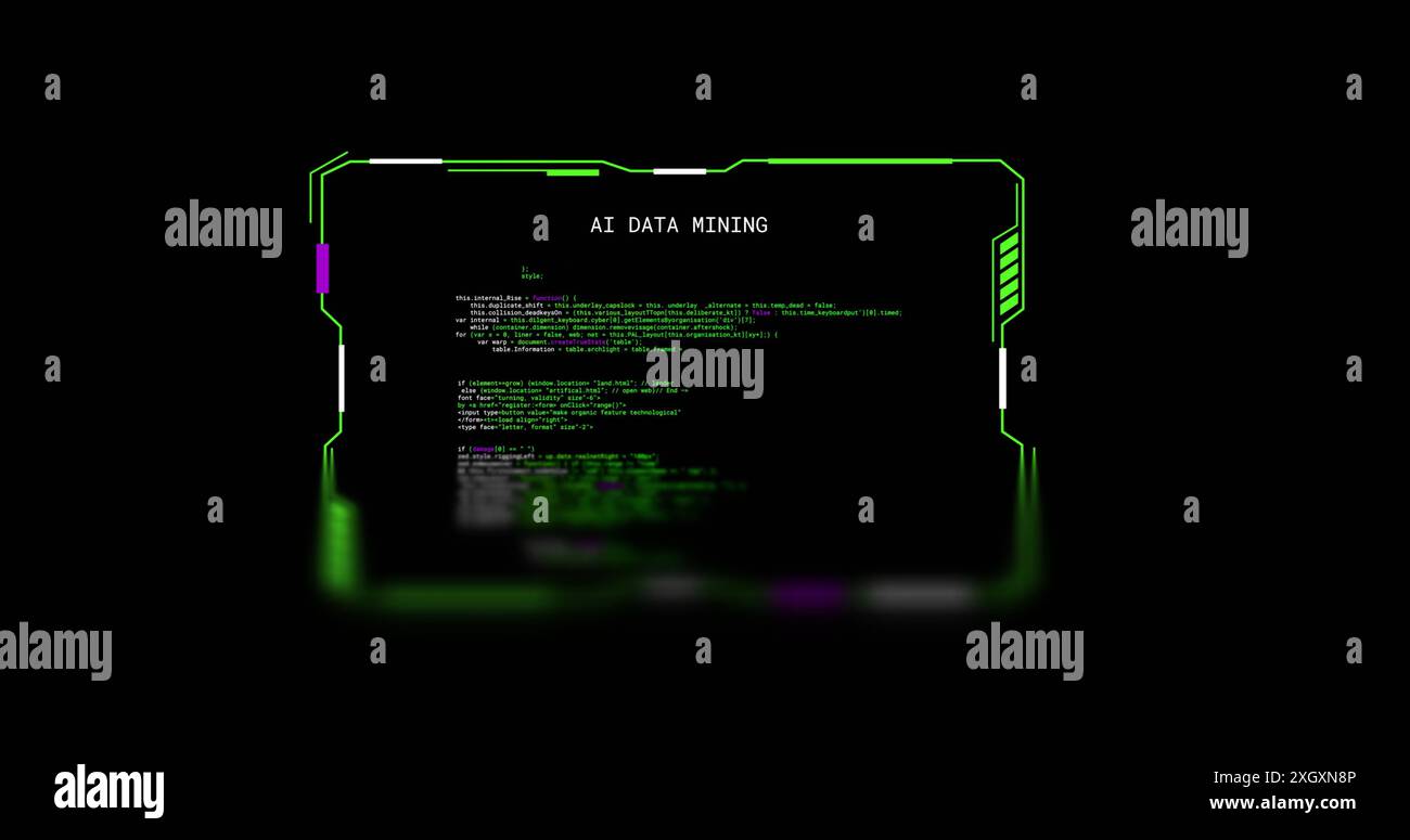 Immagine dell'interfaccia con il testo di data mining ai, elaborazione su sfondo nero Foto Stock