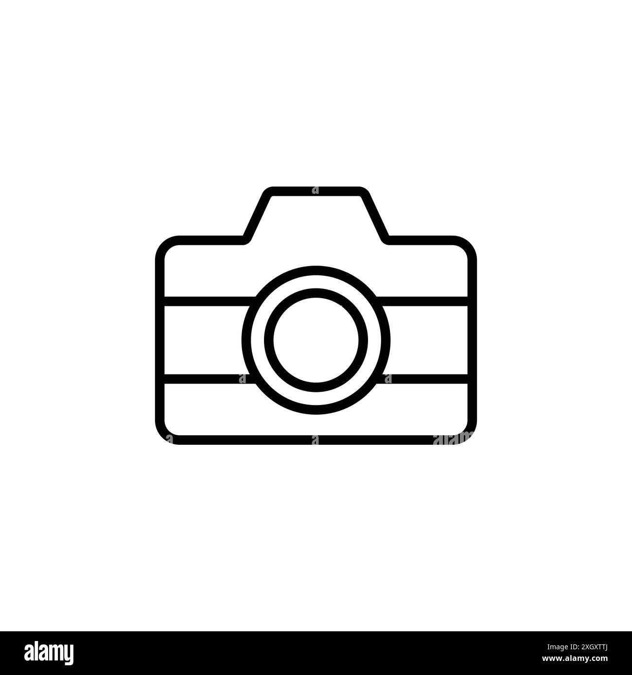 Il logo dell'icona della fotocamera indica il contorno vettoriale in bianco e nero Illustrazione Vettoriale