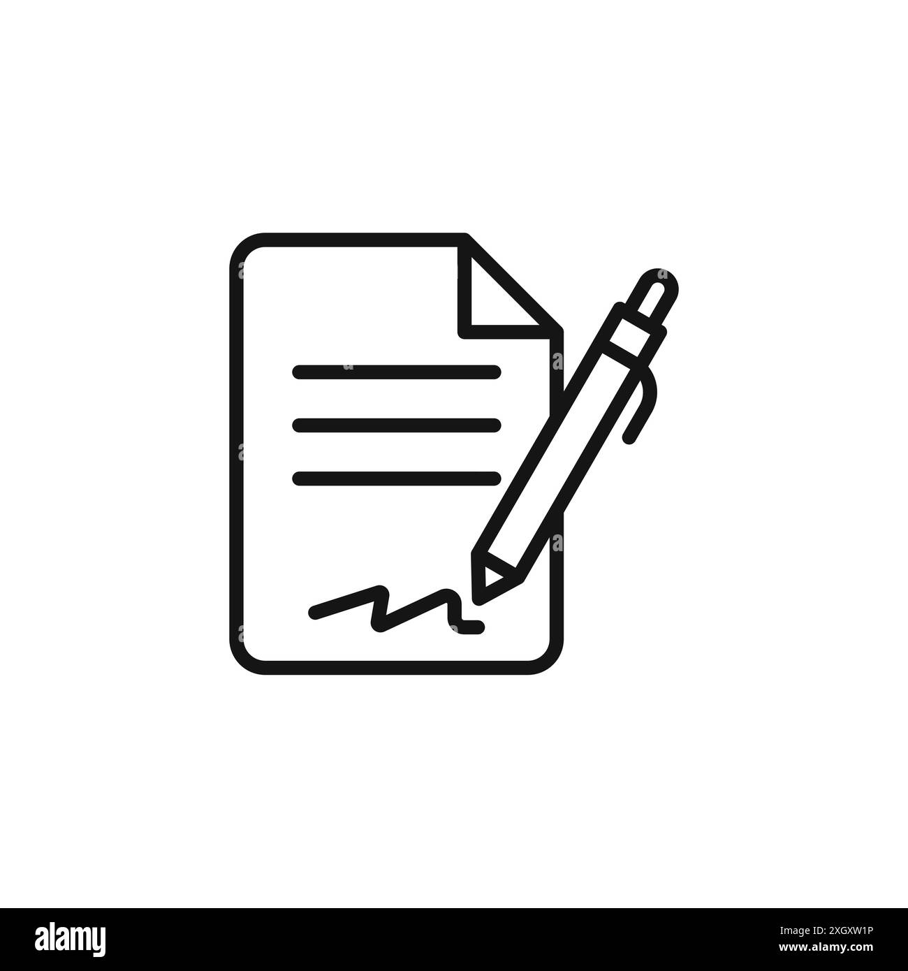 Documento icona firmata logo segno vettoriale contorno in bianco e nero Illustrazione Vettoriale