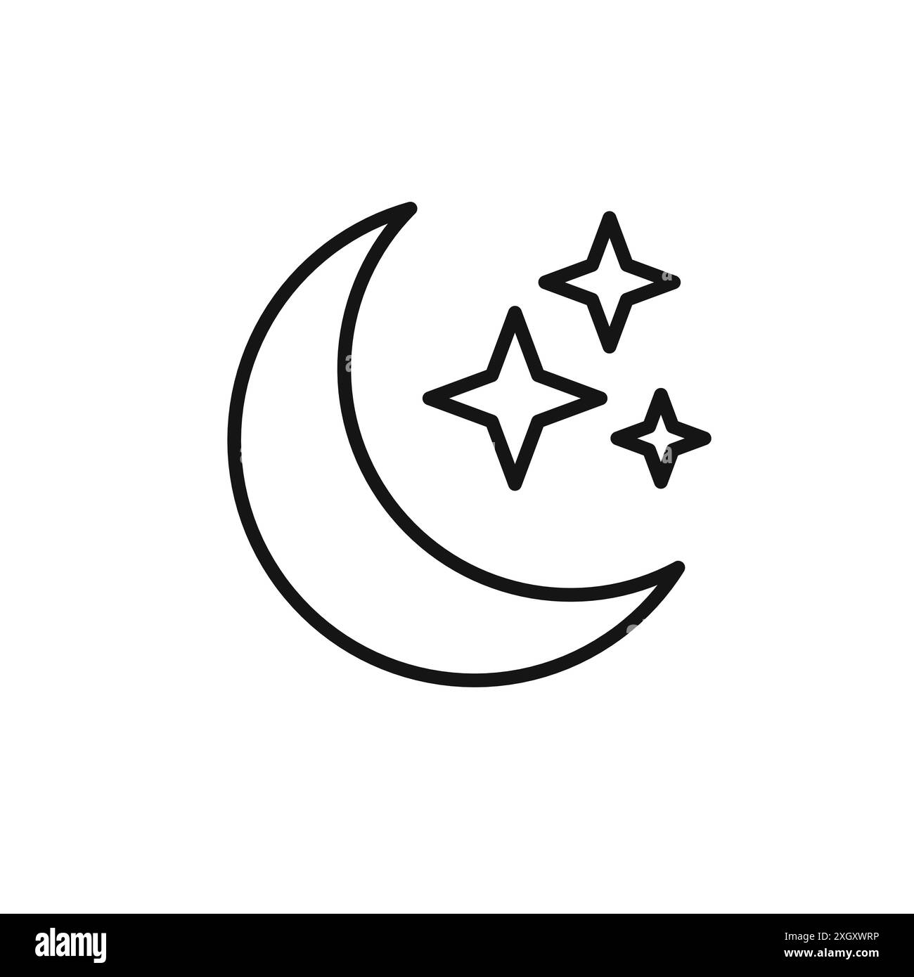 Il logo dell'icona Moon Stars indica il contorno vettoriale in bianco e nero Illustrazione Vettoriale