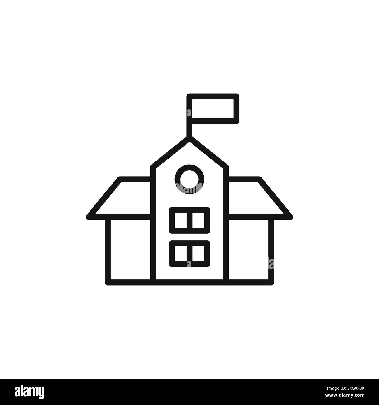 Il logo dell'icona della scuola indica il contorno vettoriale in bianco e nero Illustrazione Vettoriale