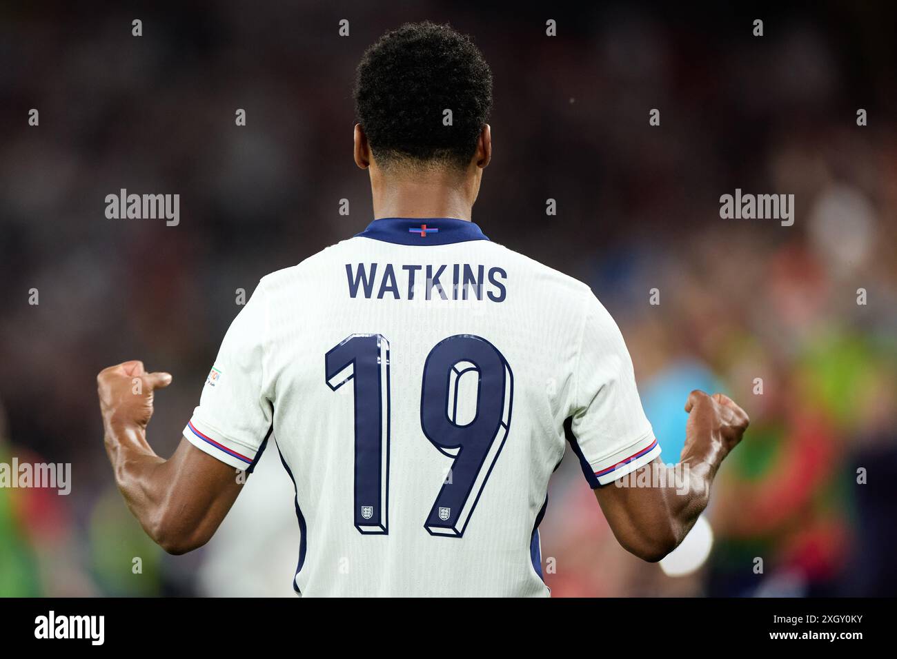 Dortmund. 10 luglio 2024. L'inglese Ollie Watkins celebra la vittoria dopo la semifinale di UEFA Euro 2024 tra Inghilterra e Paesi Bassi a Dortmund, in Germania, il 10 luglio 2024. Crediti: Meng Dingbo/Xinhua/Alamy Live News Foto Stock