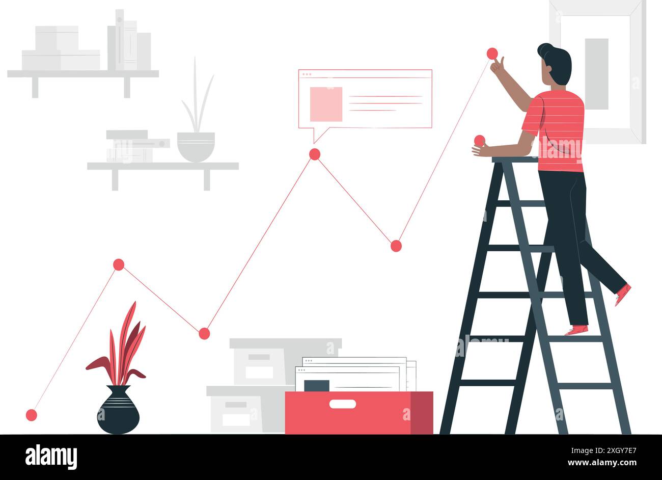 Crescita, crescita per il successo, crescita del business per raggiungere l'obiettivo, progresso o miglioramento, sviluppo professionale o guadagno finanziario, spirito d'affari Illustrazione Vettoriale