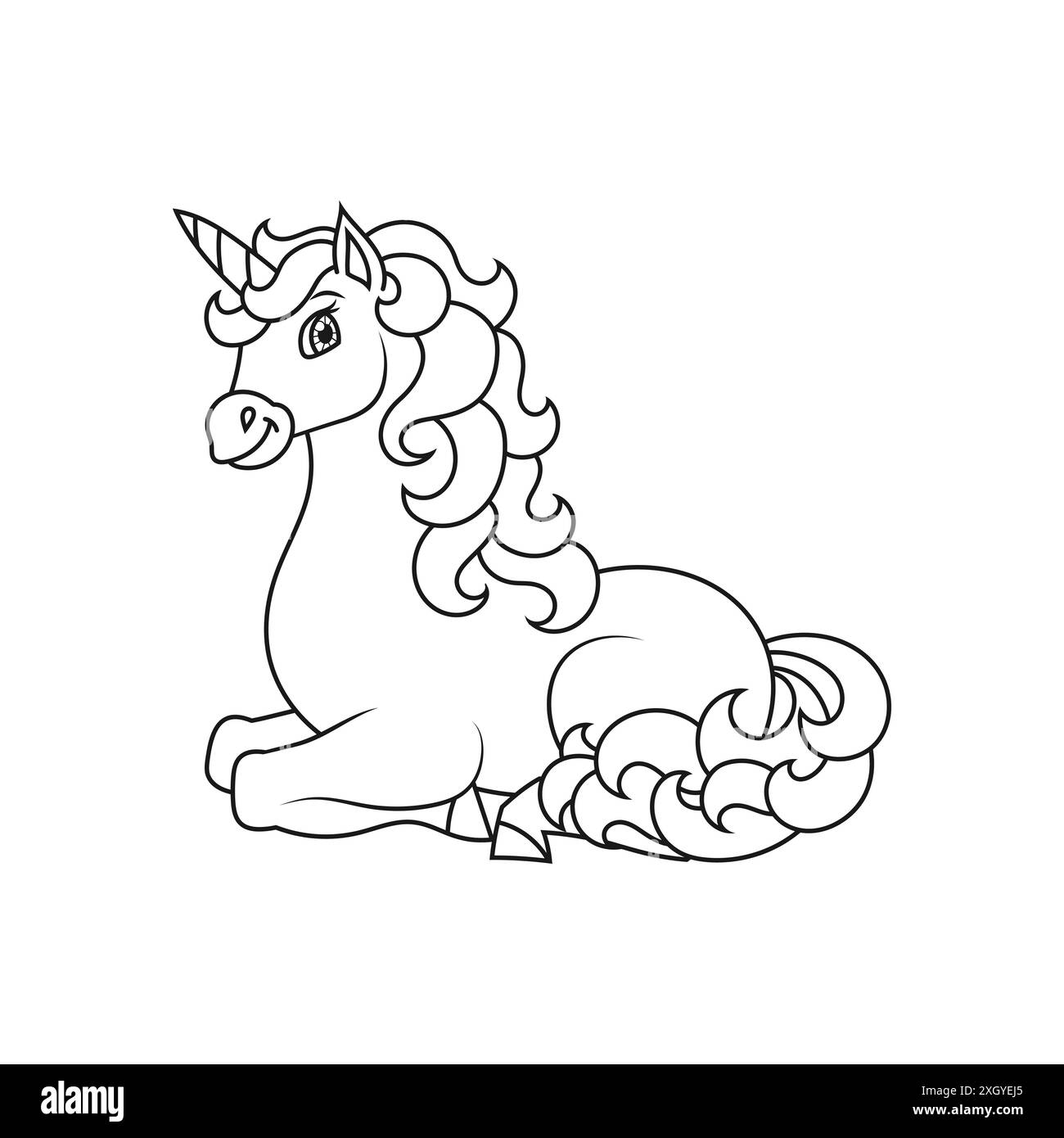 Simpatico unicorno. Magico cavallo fata. Colorare la pagina del libro per i bambini. Stile cartoon. Illustrazione vettoriale isolata su sfondo bianco. Illustrazione Vettoriale