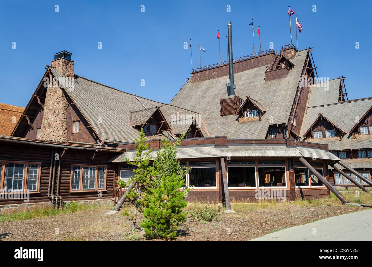 The Old Faithful Inn at Yellowstone National Park, Wyoming Foto Stock