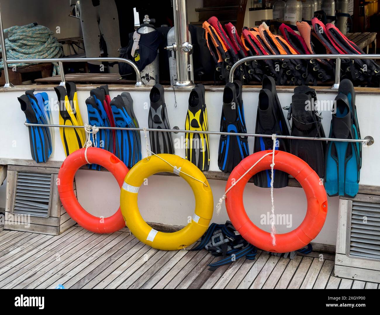 Scuola di immersioni su una barca in Egitto sul Mar Rosso, corso di snorkeling e immersioni Foto Stock