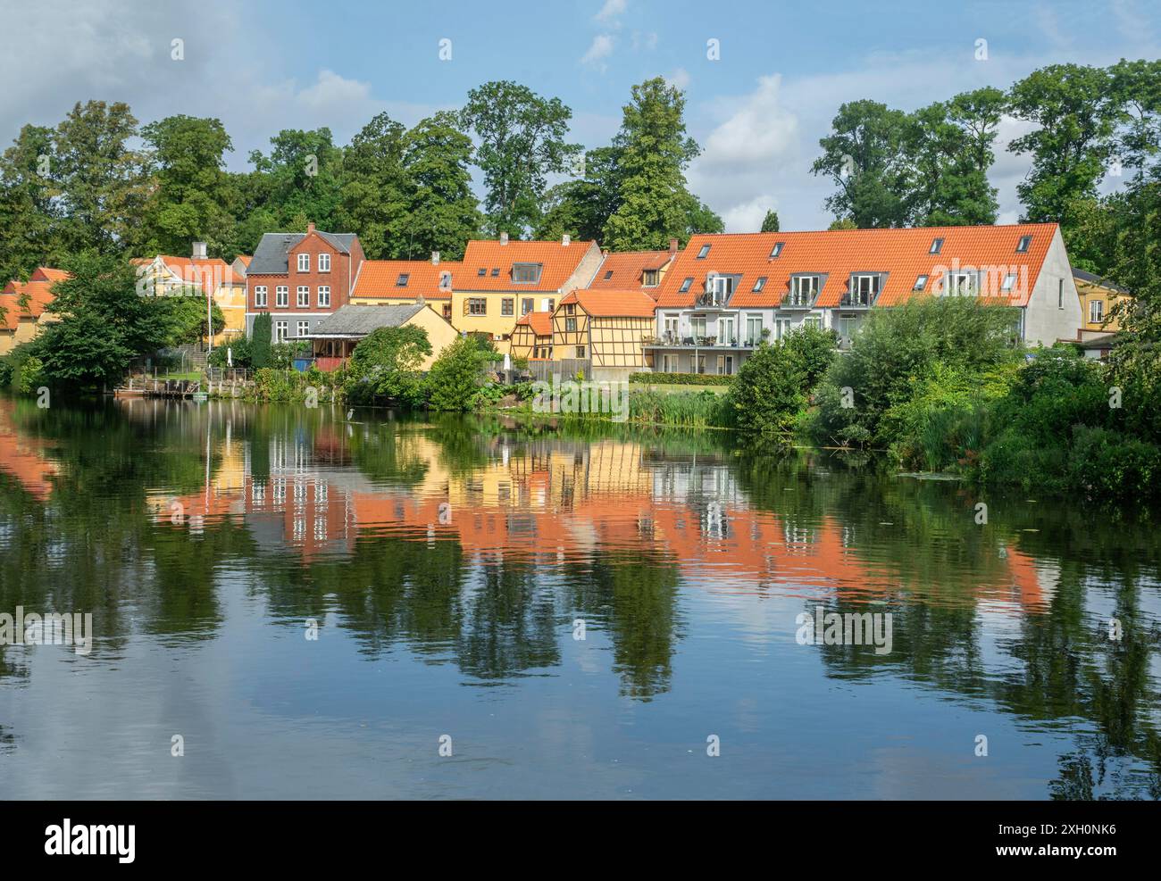 Case colorate nella città vecchia di Nyborg, Funen, Fyn, Fyn Island, Danimarca, Scandinavia Foto Stock