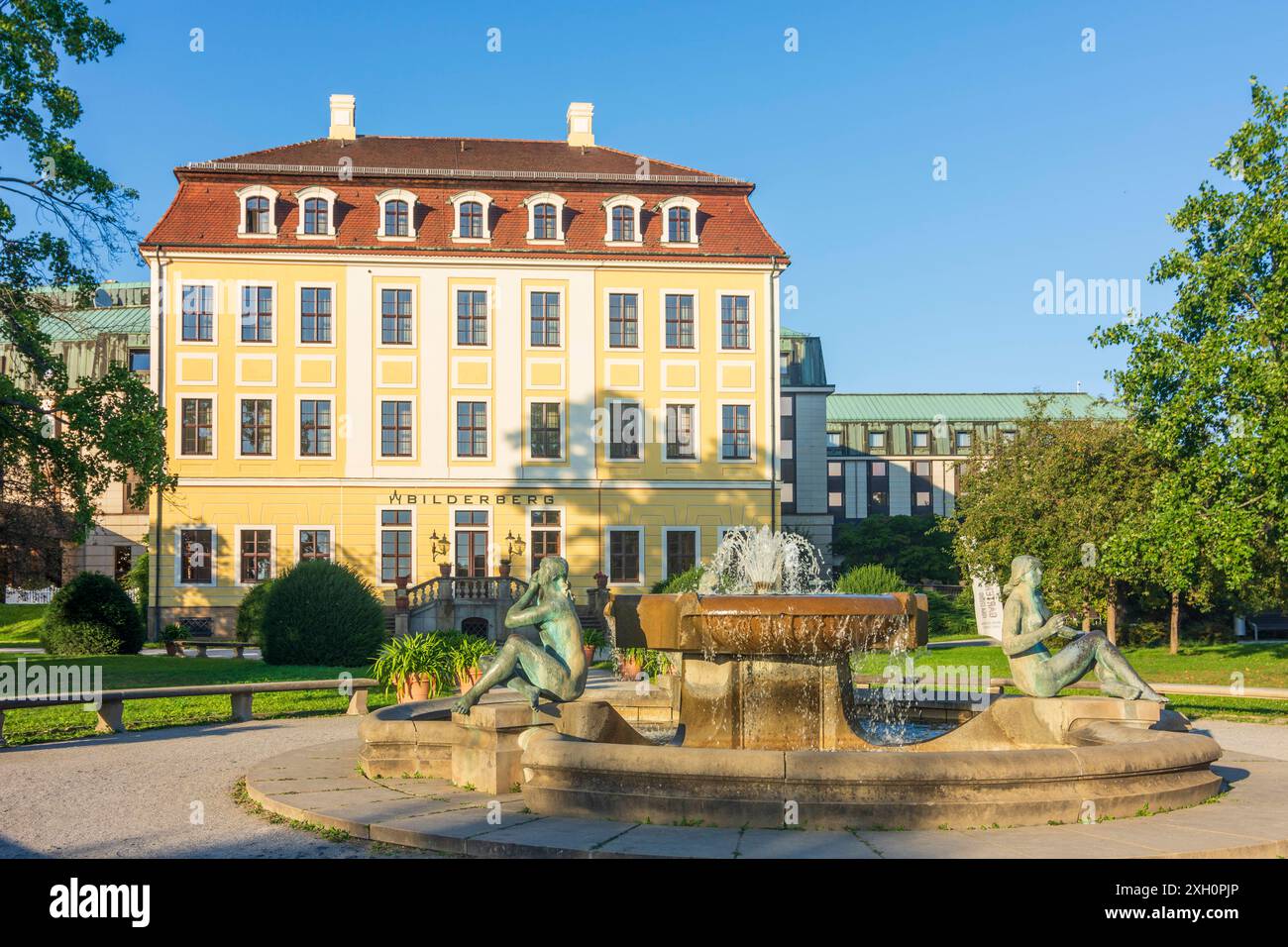 Hotel Bellevue, fontana 3 grazie Dresda Sachsen, Sassonia Germania Foto Stock