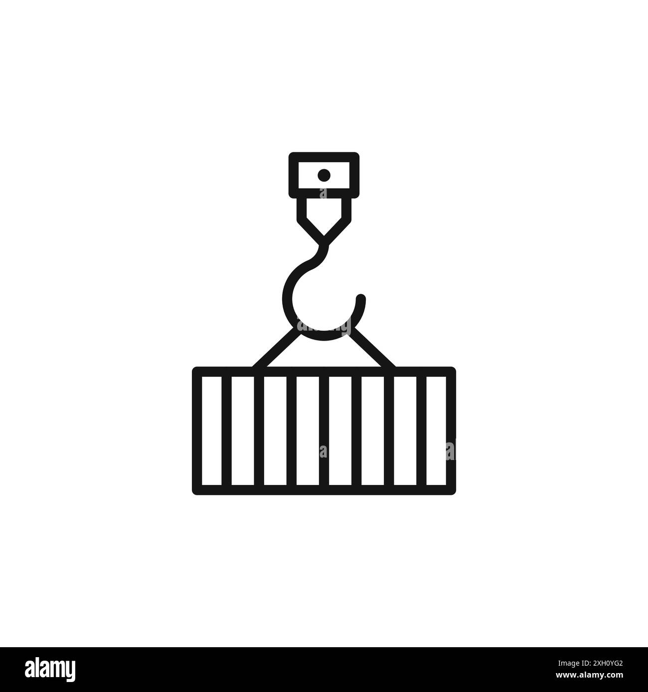 La gru solleva il bordo del vettore del logo dell'icona di un contenitore di carico in bianco e nero Illustrazione Vettoriale