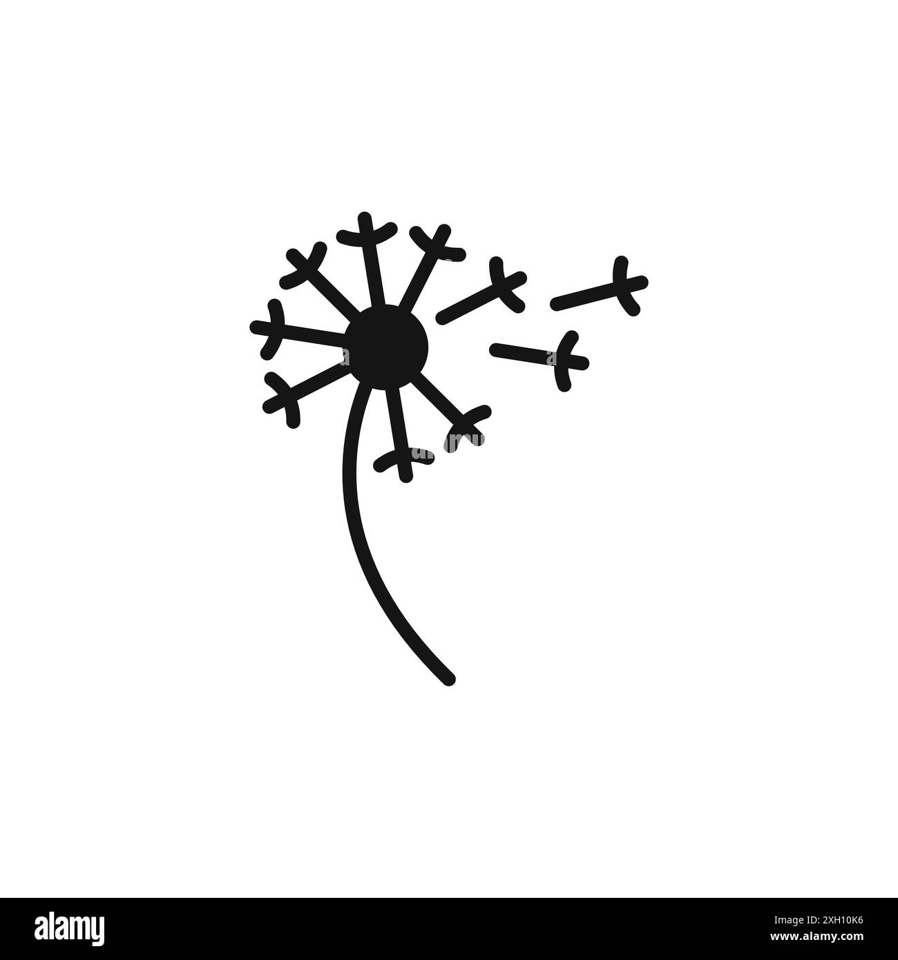 contorno vettoriale del logo con l'icona del dente di leone in bianco e nero Illustrazione Vettoriale