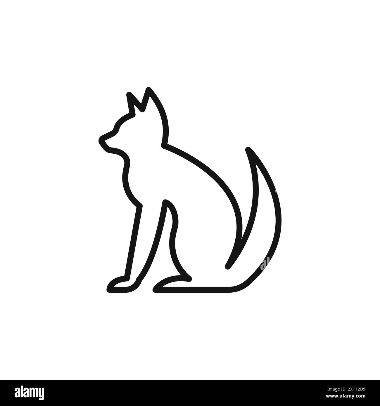 Logo Fox Icon con contorno vettoriale in bianco e nero Illustrazione Vettoriale