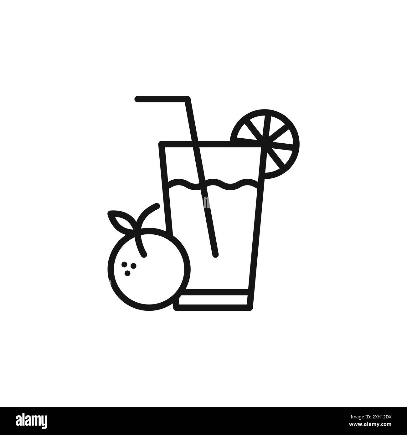 Logo icona succo di frutta contorno vettoriale in bianco e nero Illustrazione Vettoriale