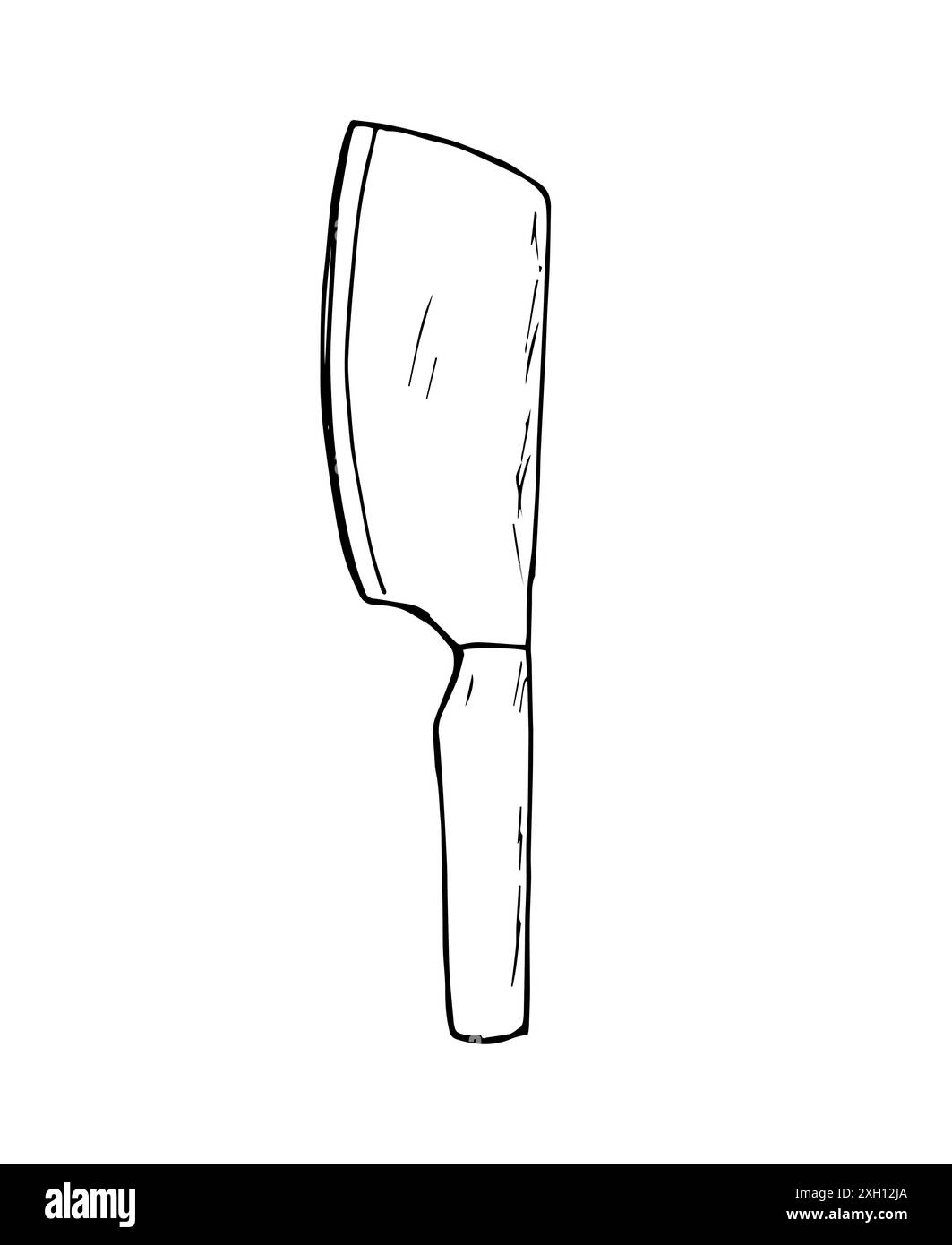 Lama per rasoio in acciaio inox isolata su sfondo bianco. Coltello da taglio da cucina disegnato a mano. Lo chef Cleaver e lo strumento macellaio. Illustrazione Vettoriale