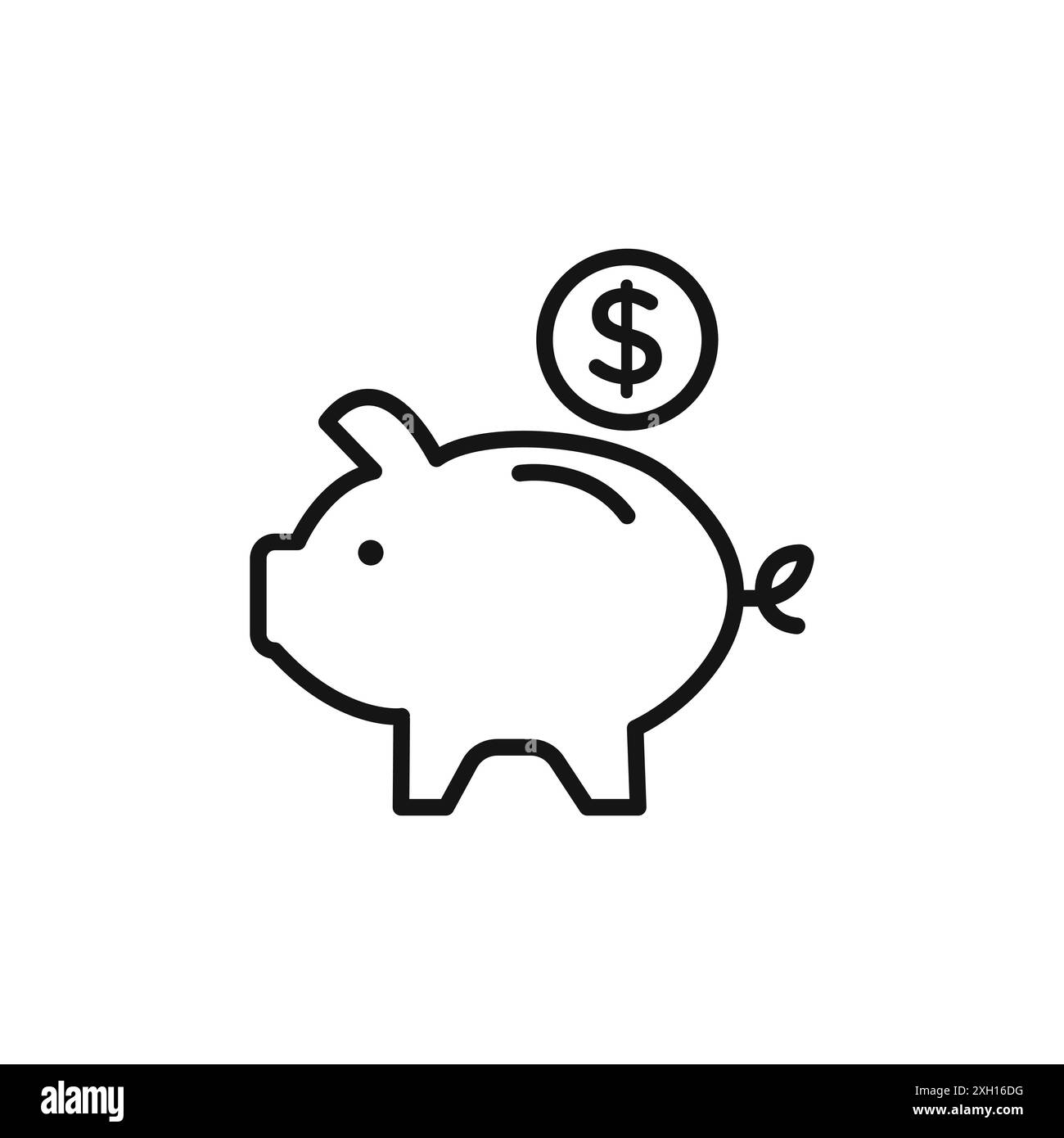 Logo con icona salvadanaio contorno vettoriale in bianco e nero Illustrazione Vettoriale