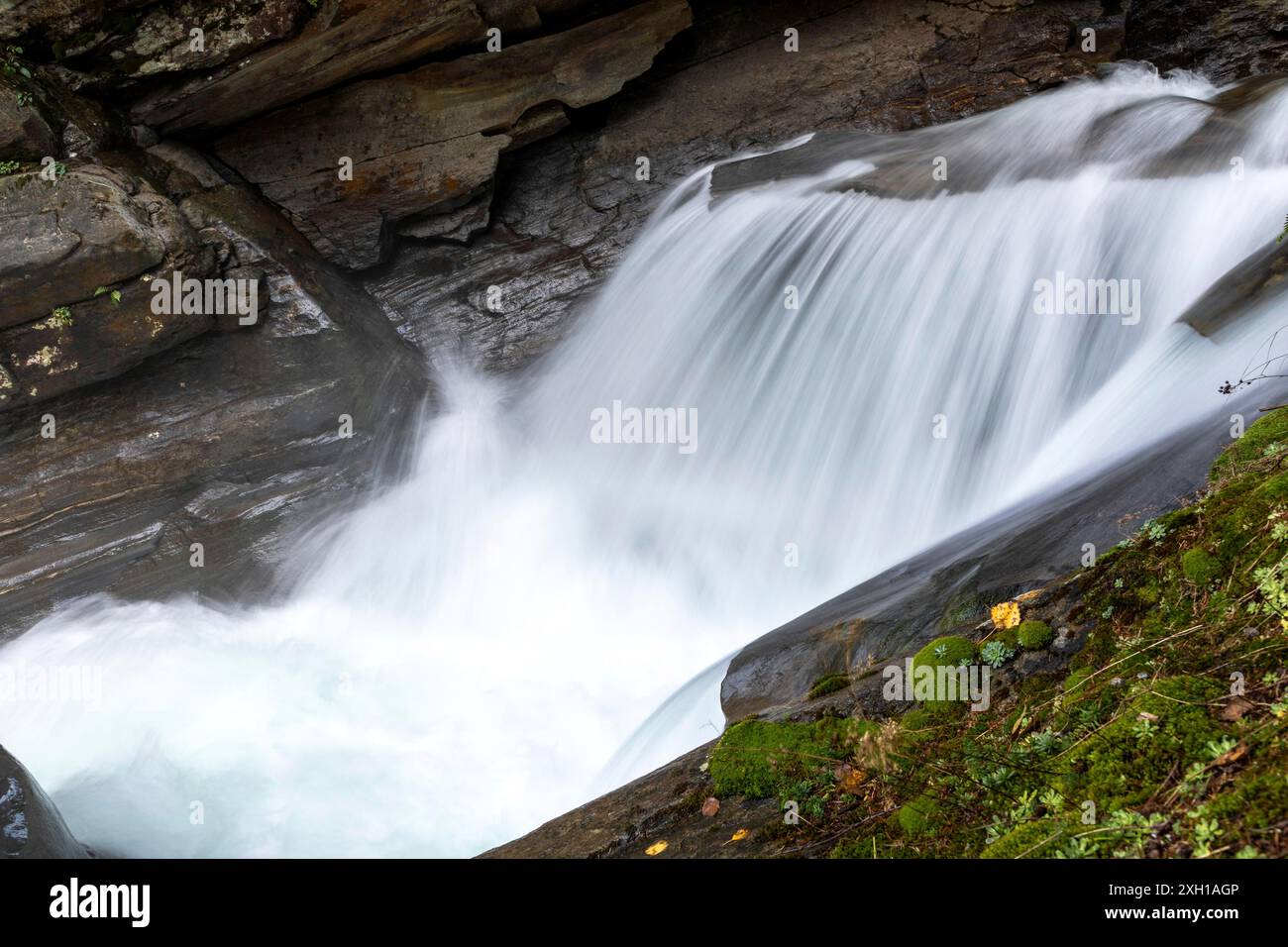 Cascata Stieber nel muschio di Passeier, alto Adige Foto Stock