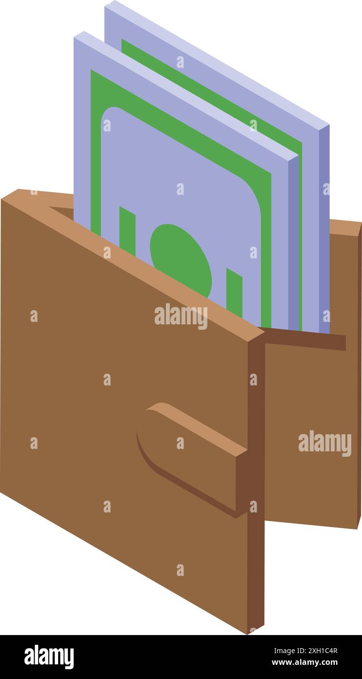 Portafoglio in pelle marrone con banconote da un dollaro che sporgono dalla parte superiore, a rappresentare le finanze personali Illustrazione Vettoriale