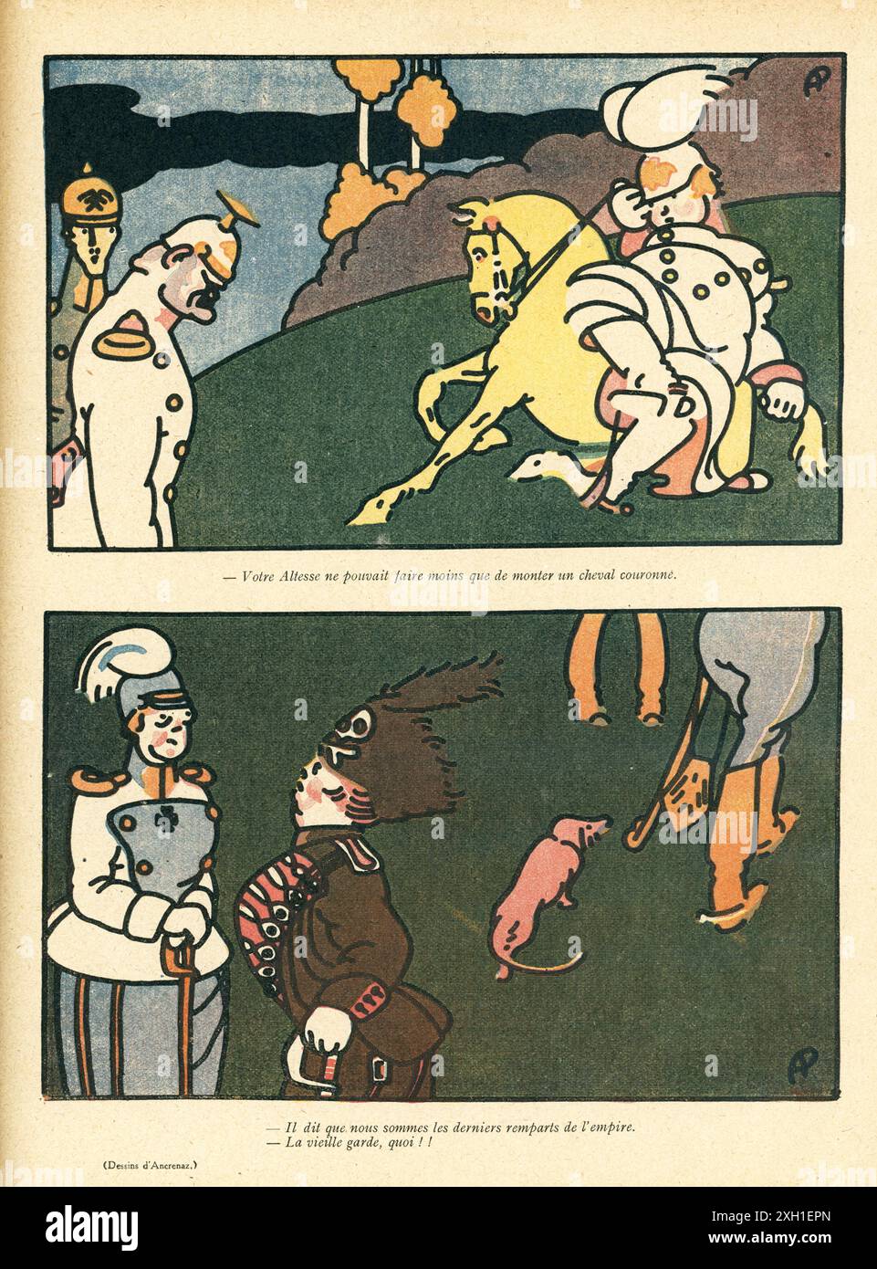 Disegno di Paul Ancrenaz pubblicato sul settimanale satirico francese 'la Baionnette' n°29, il 20 gennaio 1916. Numero speciale "Les Gretchen" (donne tedesche). Foto Stock