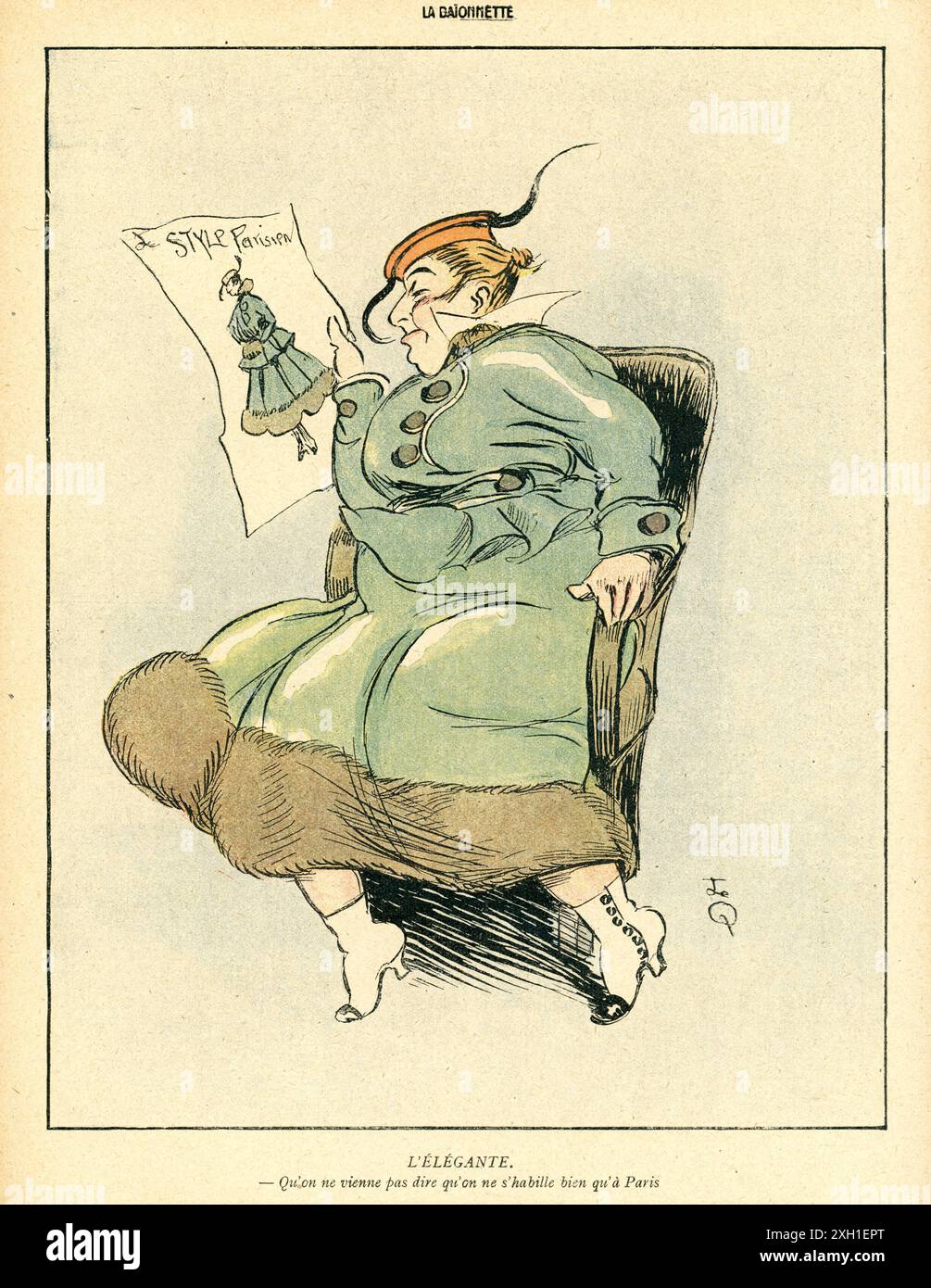 Disegno "l'élégante" pubblicato sul settimanale satirico francese "la Baionnette" n°29, il 20 gennaio 1916. Numero speciale "Les Gretchen" (donne tedesche). Foto Stock