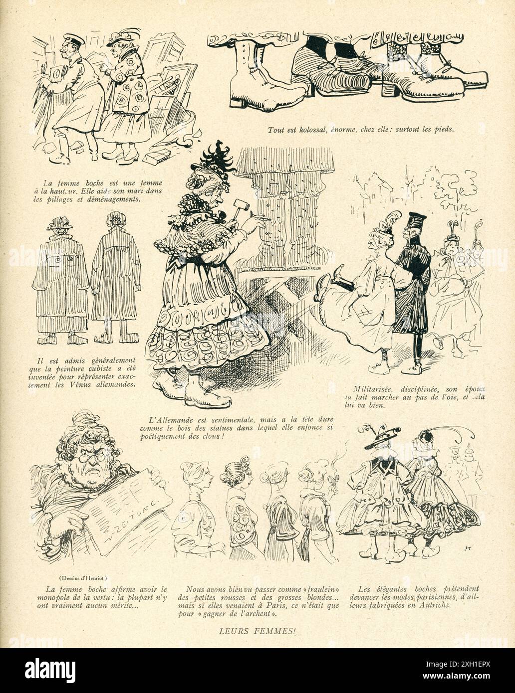 Disegni pubblicati sul settimanale satirico francese 'la Baionnette' n°29, il 20 gennaio 1916. Numero speciale "Les Gretchen" (donne tedesche). Foto Stock