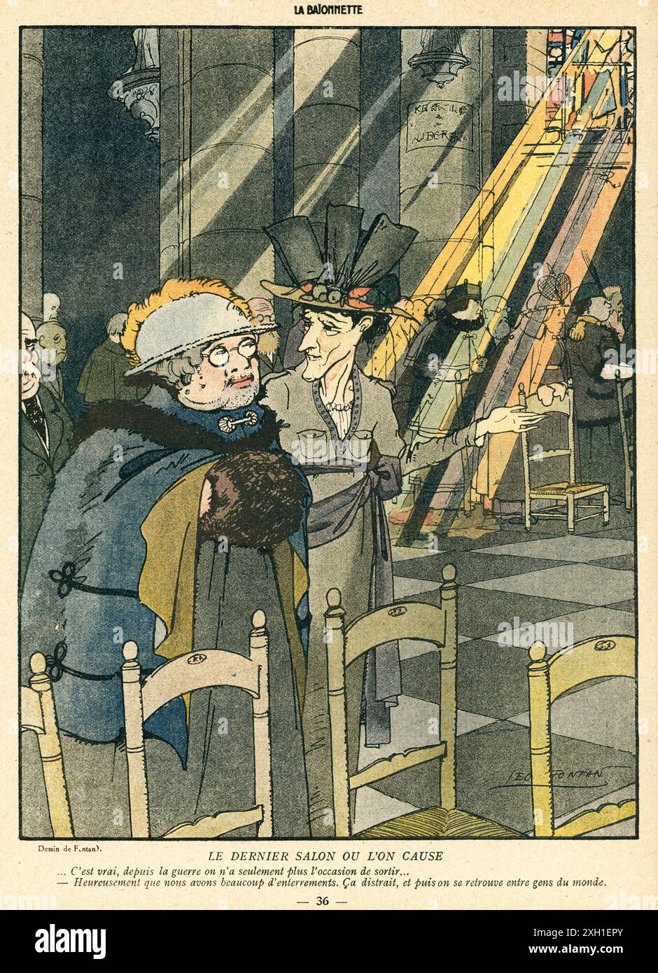 "L'ultima fiera in cui la gente parla”. Disegno di Leo Fontan pubblicato sul settimanale satirico francese 'la Baionnette' n°29, il 20 gennaio 1916. Numero speciale "Les Gretchen" (donne tedesche). Foto Stock