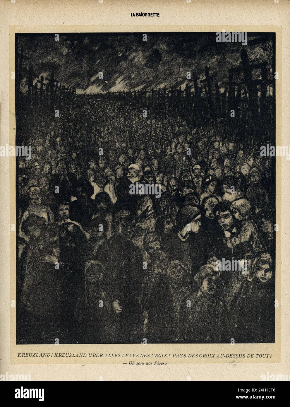 Disegno pubblicato sul settimanale satirico francese 'la Baionnette' n°32, il 10 febbraio 1916. Numero speciale illustrato da Louis Raemaekers. Foto Stock
