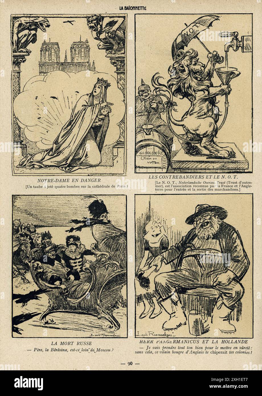 Disegno pubblicato sul settimanale satirico francese 'la Baionnette' n°32, il 10 febbraio 1916. Numero speciale illustrato da Louis Raemaekers. Foto Stock