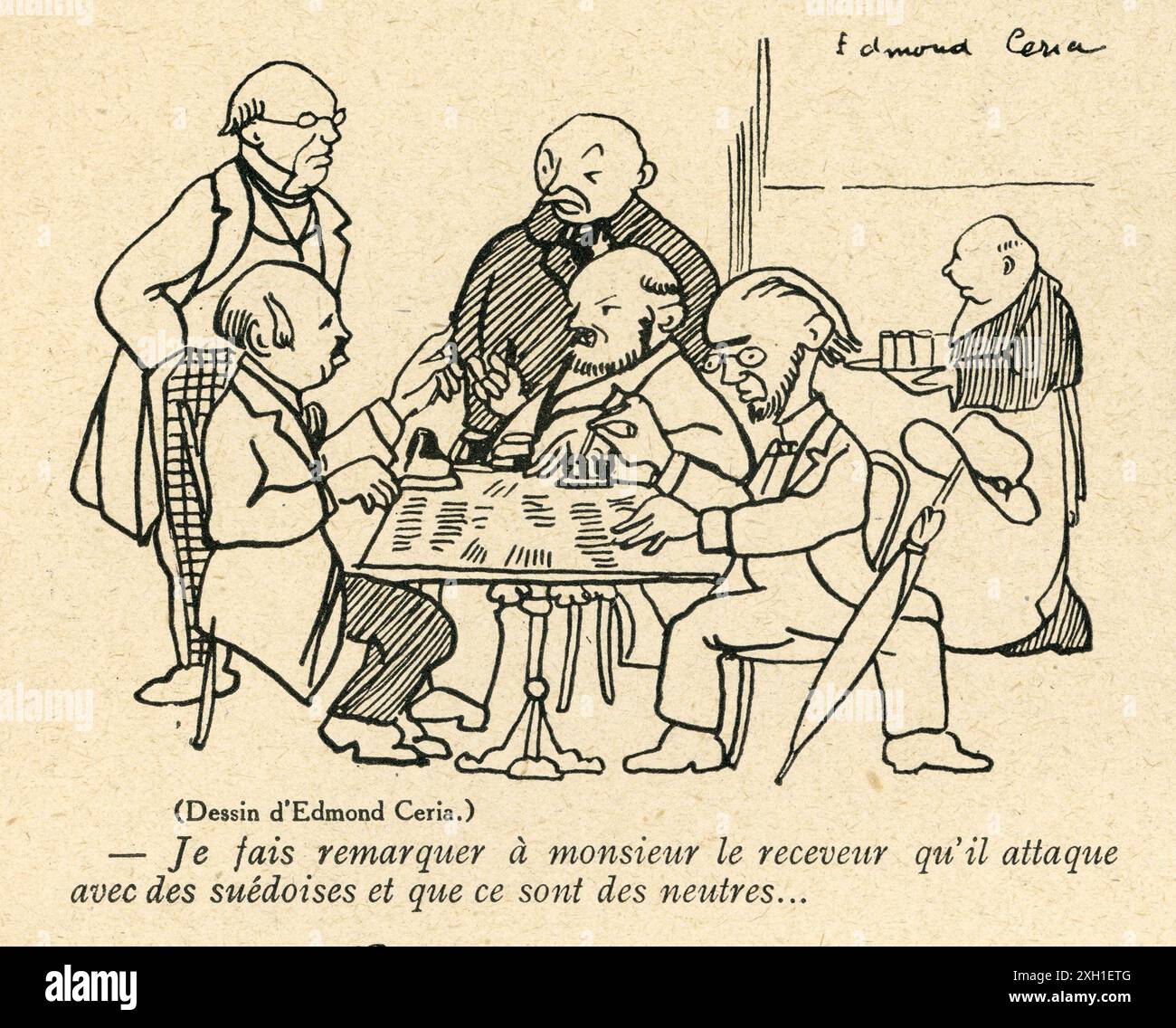 Disegno di Edmond Ceria pubblicato sul settimanale satirico francese 'la Baionnette' n°33, il 17 febbraio 1916. Numero speciale "Les stratèges en chambre" (Strategists nelle loro camere da letto) Foto Stock