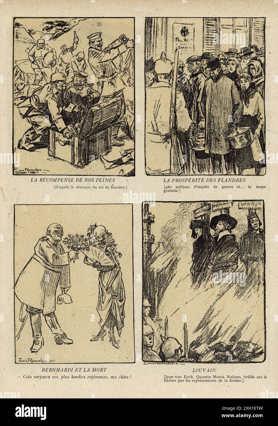 Disegno pubblicato sul settimanale satirico francese 'la Baionnette' n°32, il 10 febbraio 1916. Numero speciale illustrato da Louis Raemaekers. Foto Stock