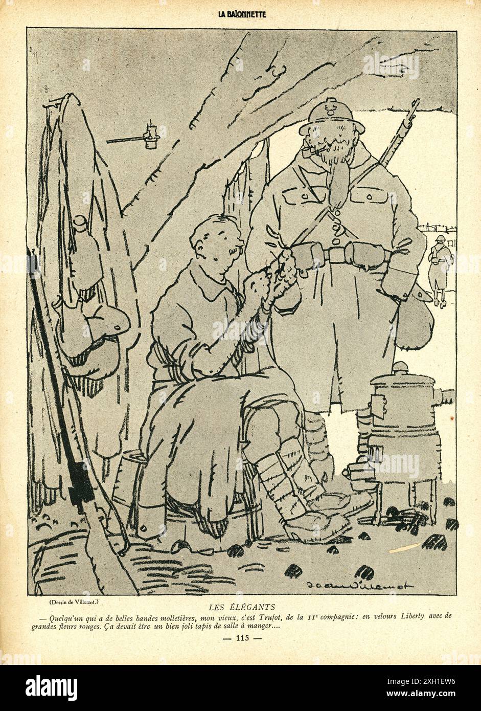 Disegno di Jean Villemot pubblicato sul settimanale satirico francese 'la Baionnette' n°34, il 24 febbraio 1916. Numero speciale intitolato "le Système D..." (Intraprendenza) Foto Stock