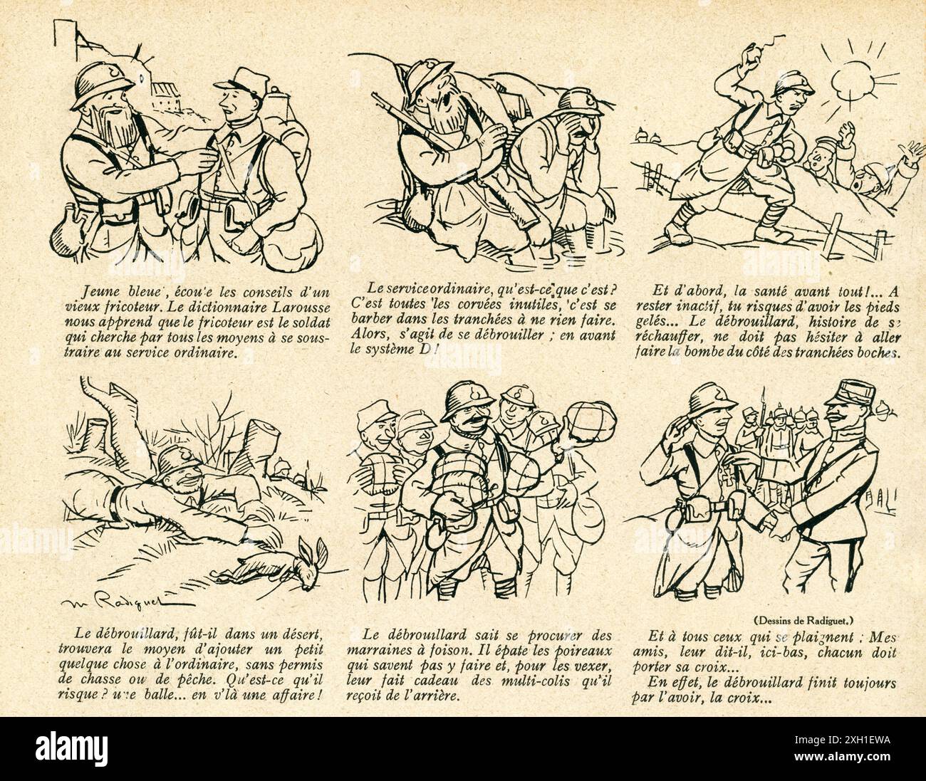 Drawing Maurice Radiguet pubblicato sul settimanale satirico francese 'la Baionnette' n°34, il 24 febbraio 1916. Numero speciale intitolato "le Système D..." (Intraprendenza) Foto Stock