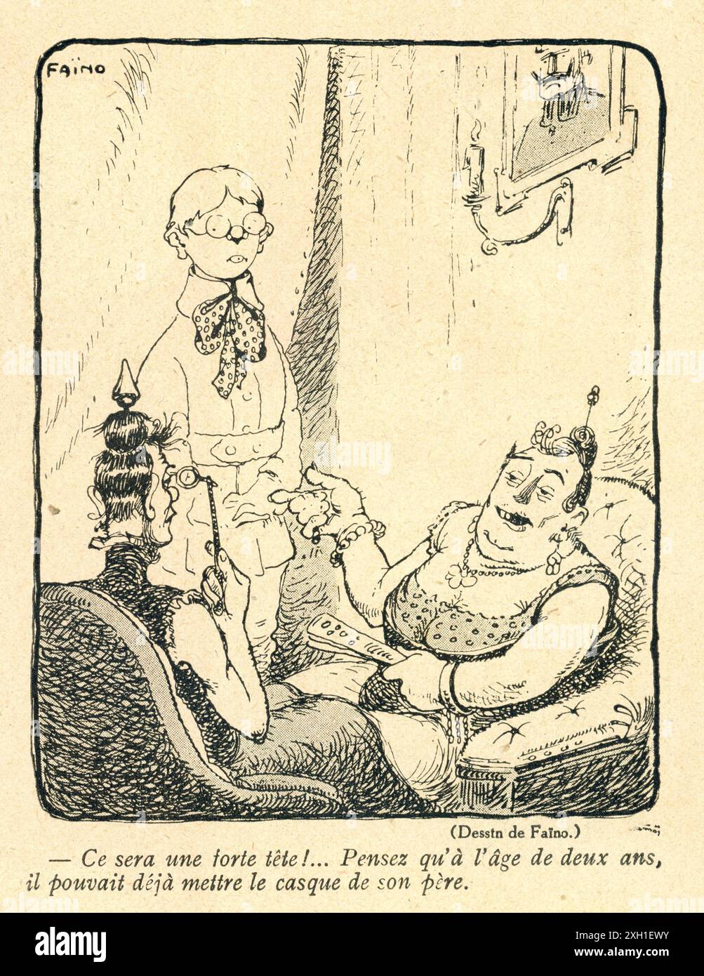 Disegno di Faino pubblicato sul settimanale satirico francese 'la Baionnette' n°35, il 2 marzo 1916. Numero speciale intitolato "Leurs intellettuali" (i loro intellettuali). Foto Stock