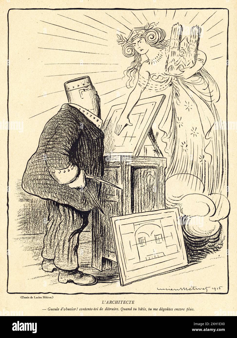 Disegno di Lucien Métivet pubblicato sul settimanale satirico francese 'la Baionnette' n°35, il 2 marzo 1916. Numero speciale intitolato "Leurs intellettuali" (i loro intellettuali). Foto Stock