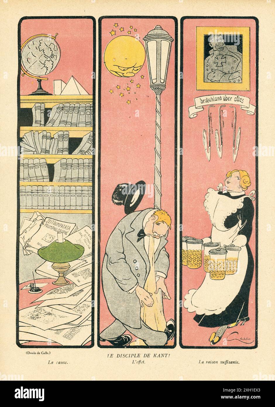 "Kant's disciple" disegno di Armand Gallo pubblicato sul settimanale satirico francese "la Baionnette" n°35, il 2 marzo 1916. Numero speciale intitolato "Leurs intellettuali" (i loro intellettuali). Foto Stock