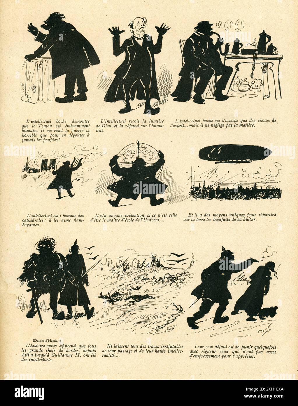 Disegno di Henri Henriot pubblicato sul settimanale satirico francese 'la Baionnette' n°35, il 2 marzo 1916. Numero speciale intitolato "Leurs intellettuali" (i loro intellettuali). Foto Stock
