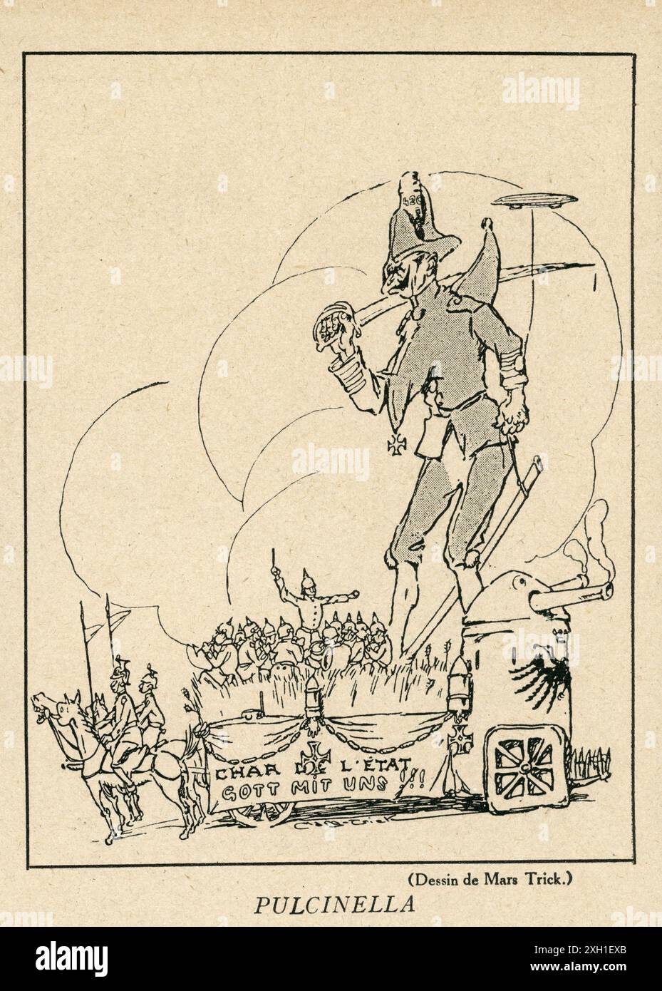 Pulcinella disegno di Marcel Mars-Trick pubblicato sul settimanale satirico francese 'la Baionnette' n°36, il 9 marzo 1916. Numero speciale intitolato "Kaiser-Karnaval". Foto Stock
