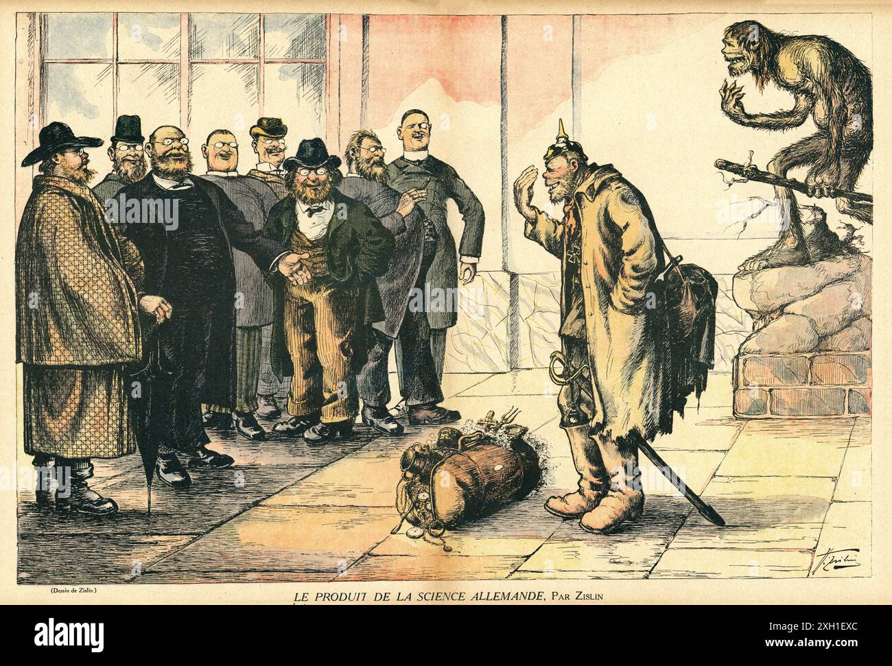 Disegno di Henri Zislin pubblicato sul settimanale satirico francese 'la Baionnette' n°35, il 2 marzo 1916. Numero speciale intitolato "Leurs intellettuali" (i loro intellettuali). Foto Stock