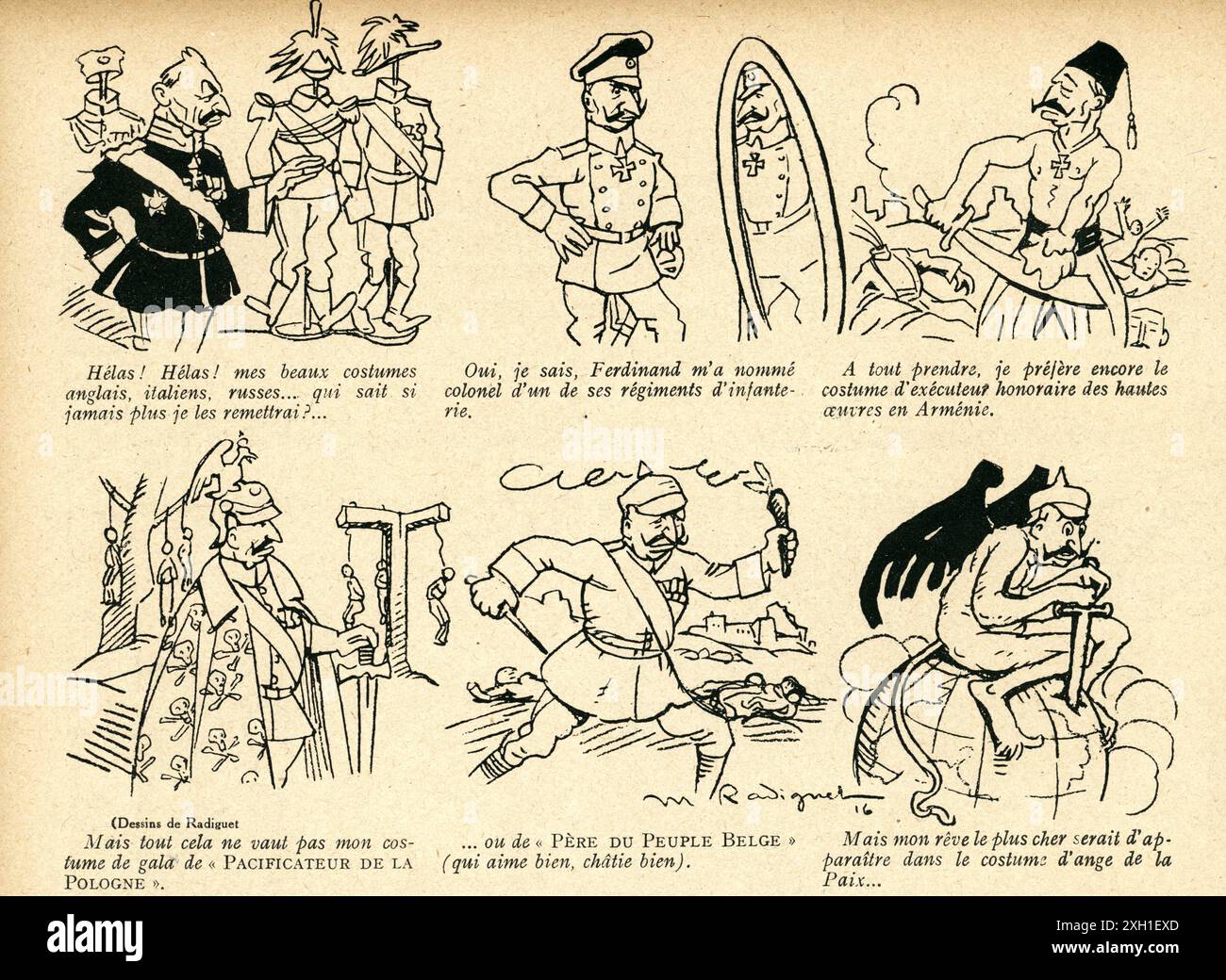 Disegno di Maurice Radiguet pubblicato sul settimanale satirico francese 'la Baionnette' n°36, il 9 marzo 1916. Numero speciale intitolato "Kaiser-Karnaval". Foto Stock