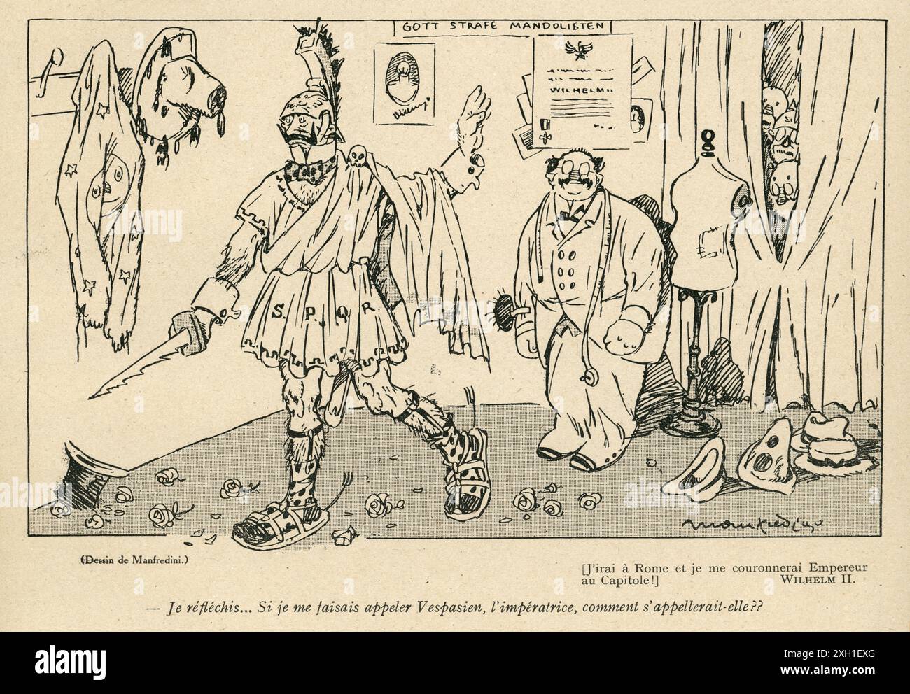 Disegno di Enzo Manfredini pubblicato sul settimanale satirico francese 'la Baionnette' n°36, il 9 marzo 1916. Numero speciale intitolato "Kaiser-Karnaval". Foto Stock