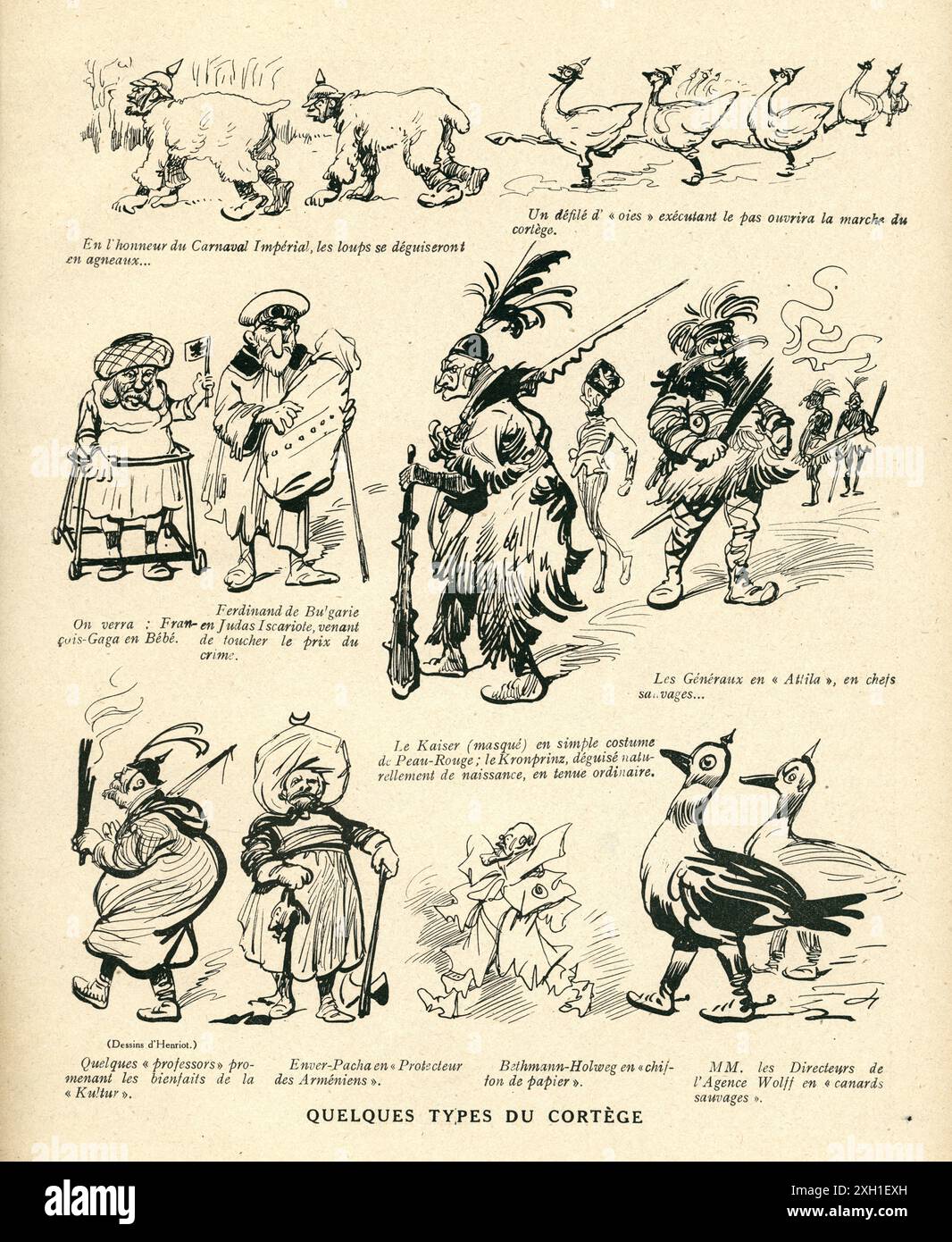 Disegno di Henri Henriot pubblicato sul settimanale satirico francese 'la Baionnette' n°36, il 9 marzo 1916. Numero speciale intitolato "Kaiser-Karnaval". Foto Stock