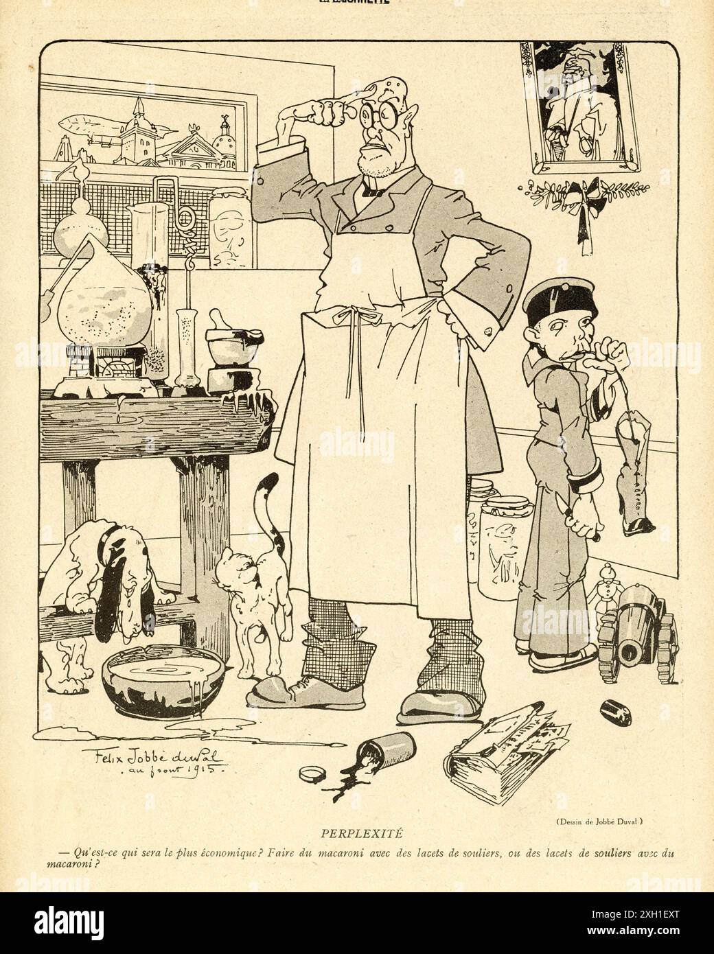 Disegno di Félix Jobbé Duval pubblicato sul settimanale satirico francese 'la Baionnette' n°35, il 2 marzo 1916. Numero speciale intitolato "Leurs intellettuali" (i loro intellettuali). Foto Stock