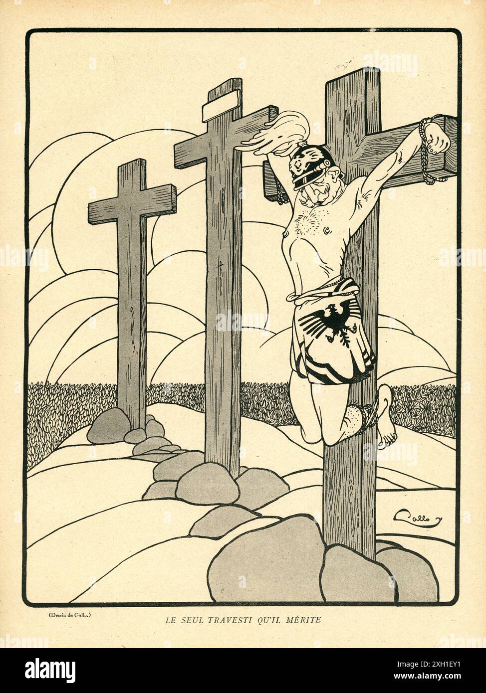 Disegno di Armand Gallo pubblicato sul settimanale satirico francese 'la Baionnette' n°36, il 9 marzo 1916. Numero speciale intitolato "Kaiser-Karnaval". Foto Stock