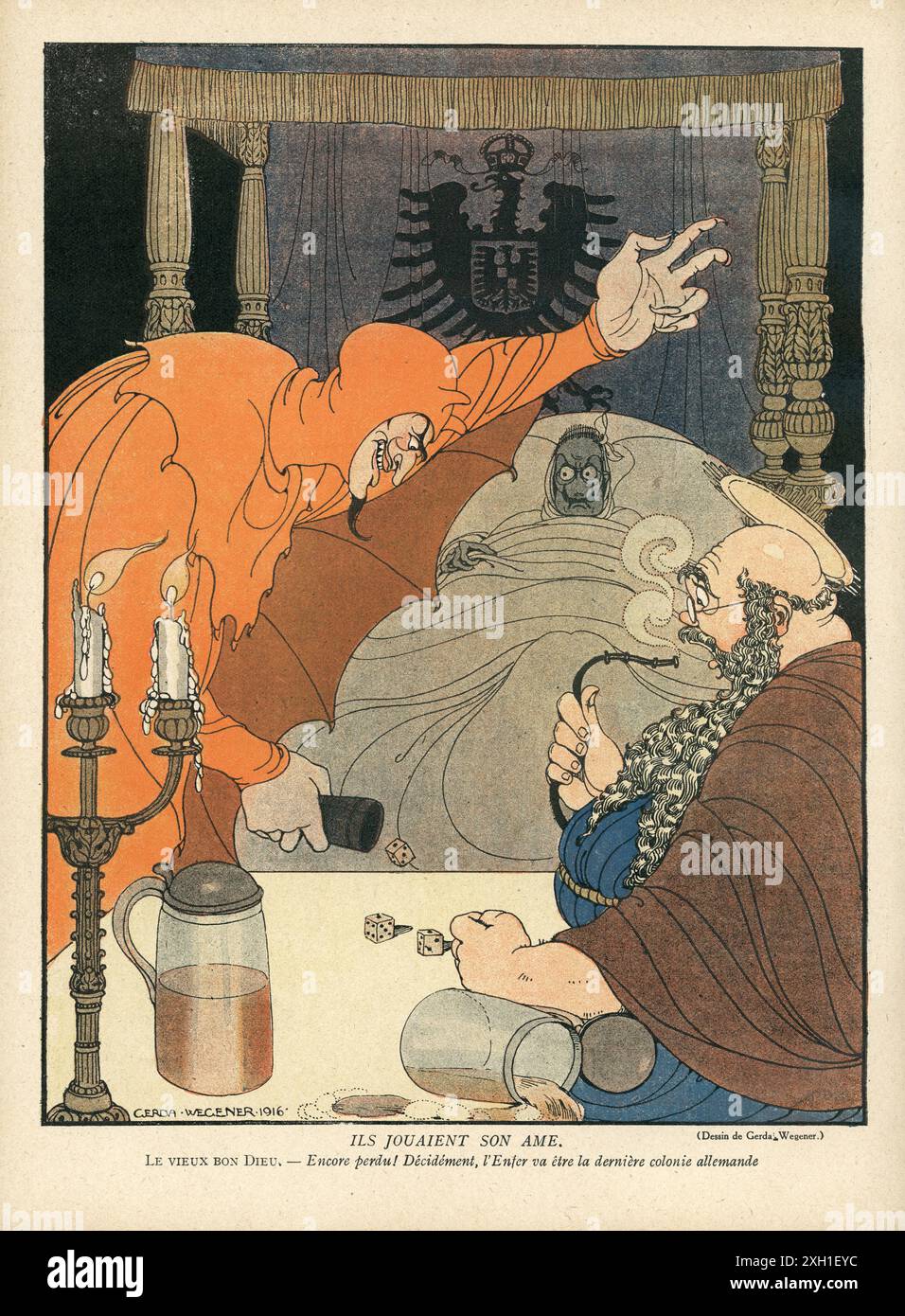 Suonarono sul suo disegno soul di Gerda Wegener pubblicato sul settimanale satirico francese 'la Baionnette' n°36, il 9 marzo 1916. Numero speciale intitolato "Kaiser-Karnaval". Foto Stock